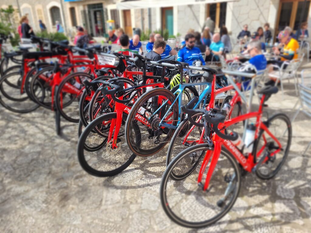 Coffee stop on a Whitchurch Cycling Club group ride in Mallorca